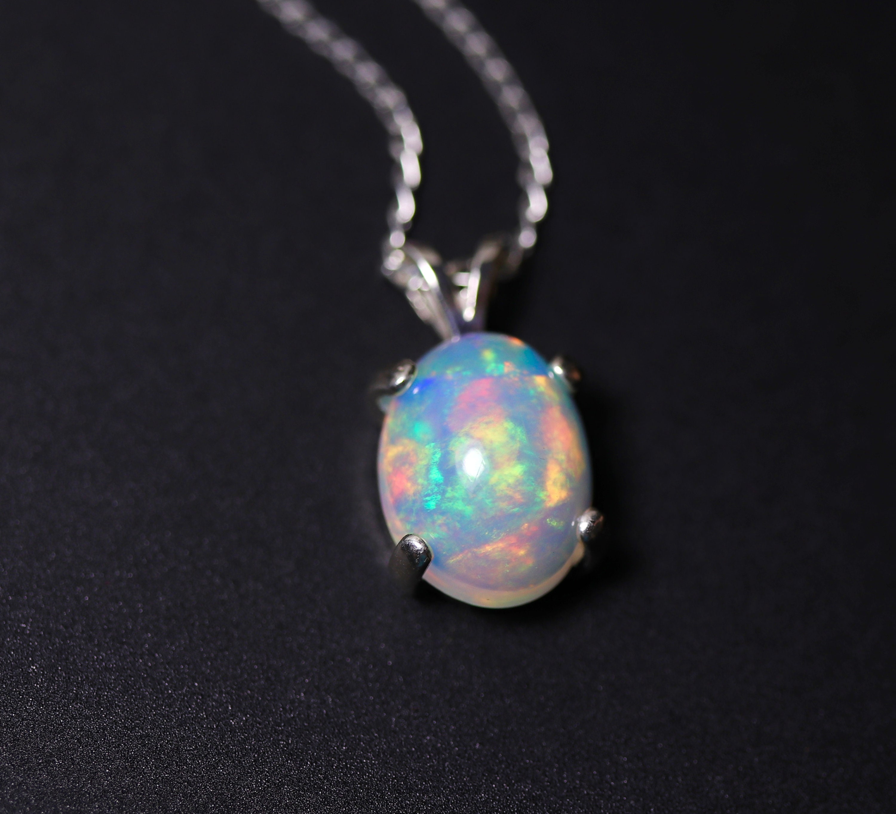 Natural fire opal necklace, white opal pendant, large opal pendant ...
