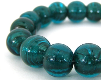 19 Artisan Made Silver Lined Glass Lampwork Beads - Teal Green - Round - 12mm SKU-LWB-11