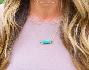 TURQUOISE BAR NECKLACE // Turquoise Stone Necklace - Simple Turquoise Gold Necklace - Layering Necklace - Delicate