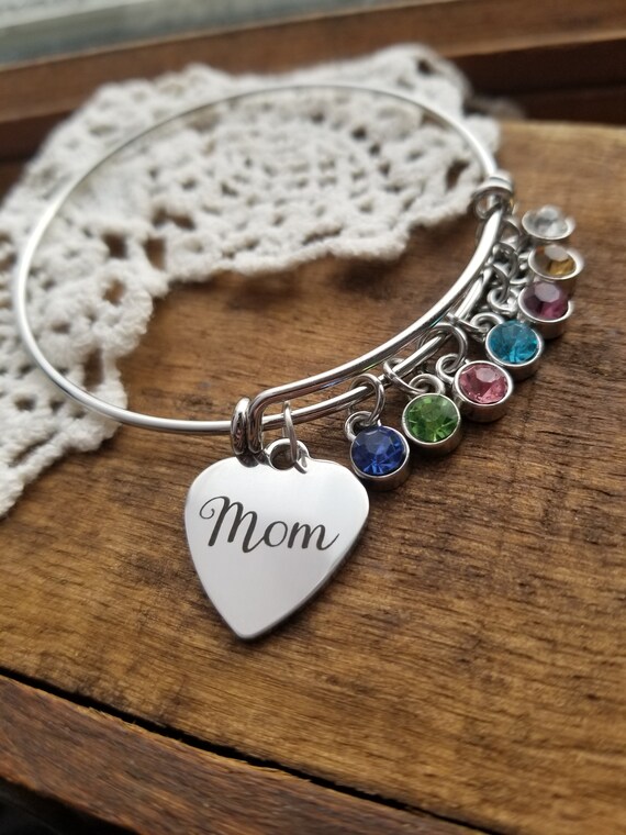 Gift for mom birthstone bracelet mom jewelry Mom bangle