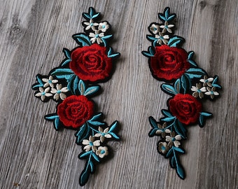 Large Rose iron on patch, flower patch,Embroidered patches, red floral Sew on patch,rose patch flower patch back patch
