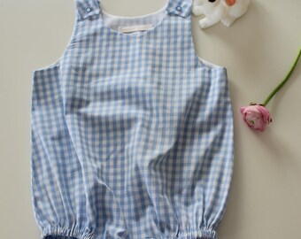 Blue gingham romper for baby