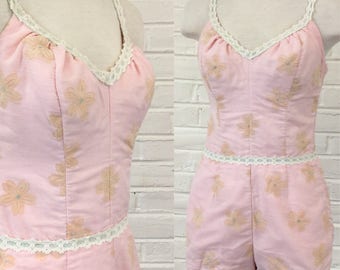 1950s-60s Pink Floral Jantzen Playsuit/Swimsuit, size S