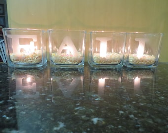Fall candle votives - etched glass
