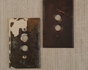 Metal switch plates, antique steel light switch plates, Victoria Era switch plates, push button plates, assemblage art supplis, rusty relics