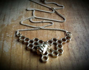 brass necklace *bee with honeycomb*