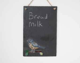 Mosaic Slate Chalkboard - Bluetit Bird - Handmade Wall Art