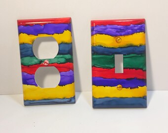 Rainbow Decor, Switchplate, Rainbow Switchplate, Electric Cover, Home Decor, Alcohol Ink Decor