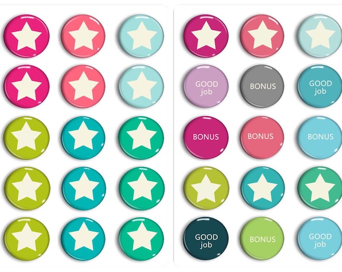 Chore Chart Star Magnet - Pink - Blue - Green - Teal - Bonus Magnets