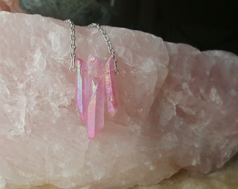 Rose Aura Quartz Bead-Bar Necklace
