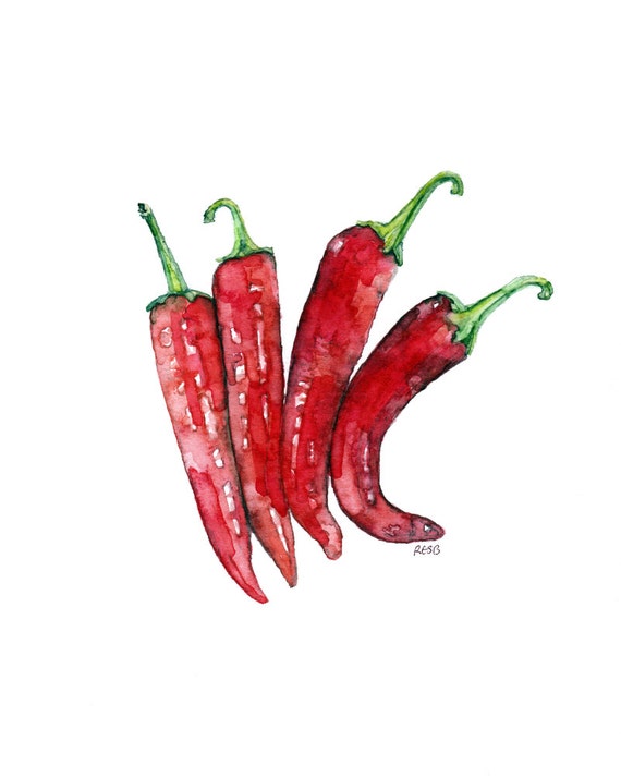 Hot Pepper Painting Print from Original Watercolor Painting