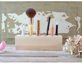 Cosmetic Makeup, Organizer Brush Holder, Organizer Wood Countertop, Gift for woman,wood makeup organizer, makeup brush organizer,