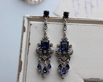 Blue Art Deco Earrings Great Gatsby Earrings Sapphire Earrings Vintage Style Earrings Downton Abbey Earrings Art Nouveau Style Jewelry