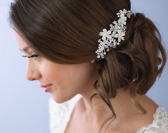 Floral Bridal Hair Comb, Rhinestone Wedding Comb, Swarovski Crystal Hair Comb, Flower Comb, Hair Comb for Wedding, Hair Accessory ~TC-2239