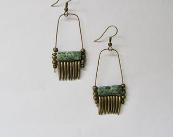 African tribal chandelier brass dangle earrings