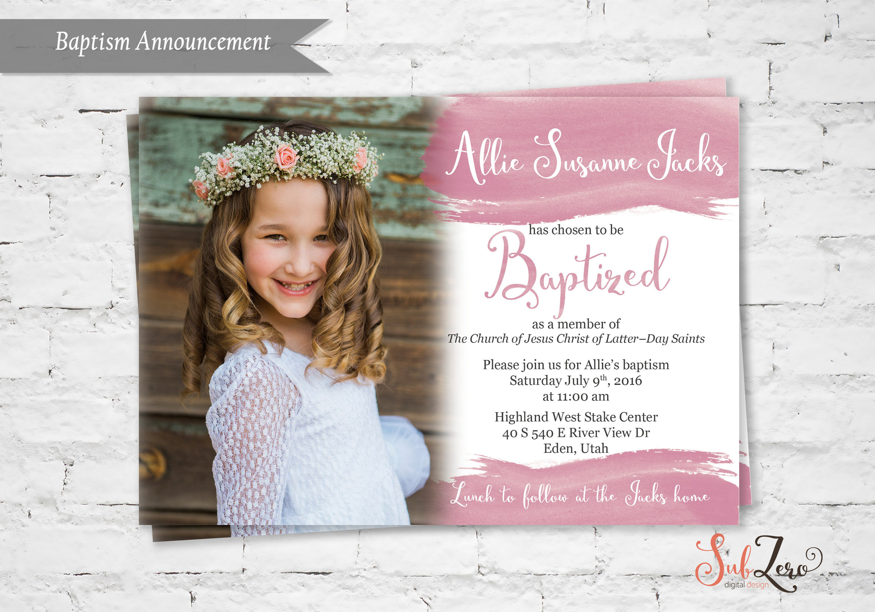 LDS baptism invitation girl baptism invitation printable