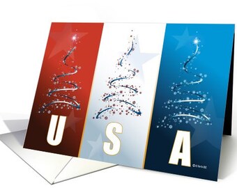 Red, White and Blue Patriotic Christmas Card