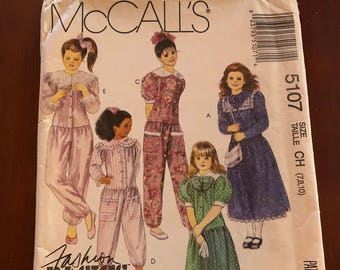 Girl's dress and jumpsuit, McCall's 5107, sizes 7,8, and 10