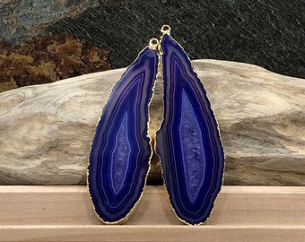 Purple Agate Slice, Purple Agate Slice Pair, Purple Geode Slice Pair, Purple Geode Slice, Purple Agate Slice, Dyed, Gold Plated, PG3810A