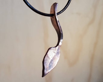 Forged Copper Leaf Necklace, Copper Leaf Pendant, Rustic Jewelry, Blacksmith made