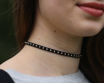 Thin Black Studded Choker Necklace