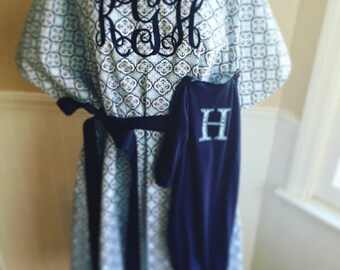 Maternity Hospital Gown. Matching mother baby gown. Pretty hospital gown. Baby boy gown. Monogrammed hospital gown. Blue hospital gown.