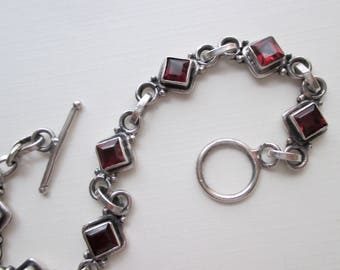 Sterling SIlver and Garnet Bracelet with Toggle Closure