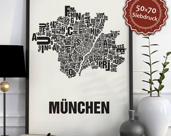 Munich / München Typographic Map Screen Print