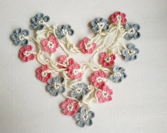 Crochet flower necklace Lariat scarf garland Flower scarf Floral scarf women Crochet Lariat scarf Crochet Leaf scarf Neck accessories