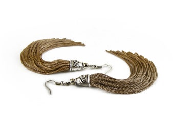 Tassel Earrings, Long Bronze Tassel Earrings, Fringe Earrings, Boho Earrings, Tassel Jewelry, Tassle Drop Earrings, Gifts for Her