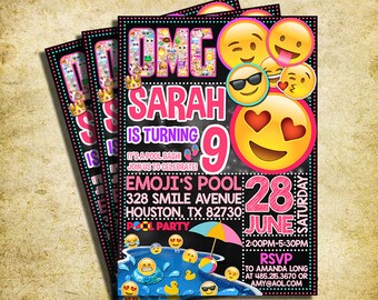Emoji Pool Party Invitation - Emoji Icons Birthday Party Chalkboard Invite - Pool Party - Printable And Digital File - YOU PRINT