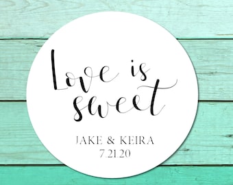 Wedding Stickers for Favors, Love Is Sweet Sticker, Favor Labels, Wedding Favor Stickers, Personalized Wedding Label, Set of 12