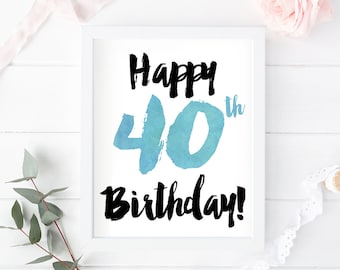 40th Birthday printable, card, gift, sign, instant download, greeting, Happy 40th birthday, happy birthday poster, 40th