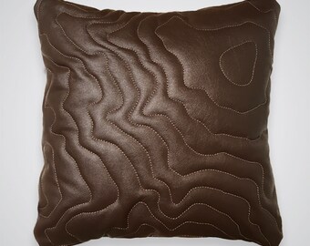 Mount Rainier Topo Leather Pillow