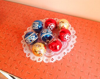 Vintage Christmas ornaments, Cute set of 8 vintage glass Christmas tree ornaments