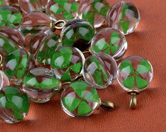 Glass Ball Charm Glass Ball Pendant 4 Leaf Clover Pendant Glass Globe Pendant Crystal Ball Charm Clear Ball Charm Glass Charm Glass Pendant