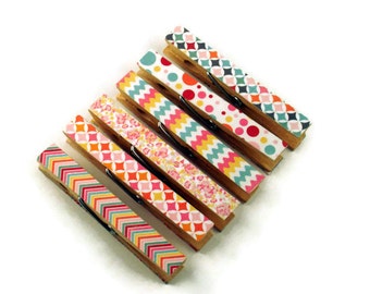 Altered Clothespin Clips Decorative Wooden Clothespins in Happy Day