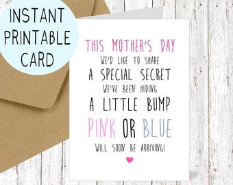 Printable Mothers Day Pregnancy Announcement Card Mum card mothers day card mothers day Pregnancy reveal mum Printable greetings cards