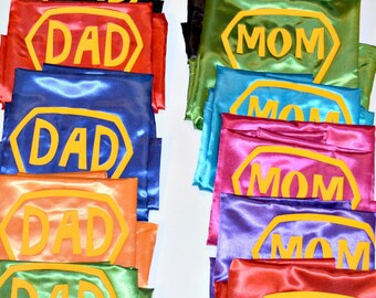 MOM or DAD Superhero Cape. Super Mom Cape. Super Dad Cape. Your Choice! Adult Superhero Cape. Mom Costume. Dad Costume. Dressup Play.