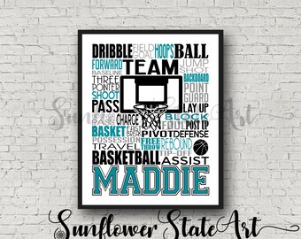 Personalized Basketball Poster Typography, Girl's Basketball, Basketball Team Gift, Basketball Art, Basketball Print, Basketball Wall Art