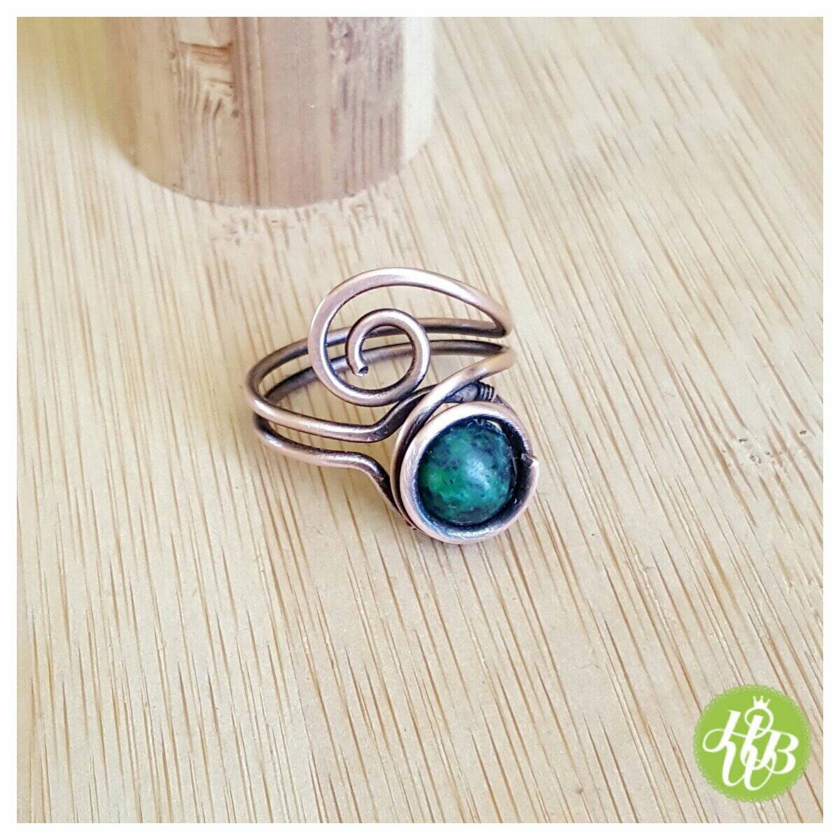Simple wire wrapped azurite ring/wire wrapped ring/gemstone