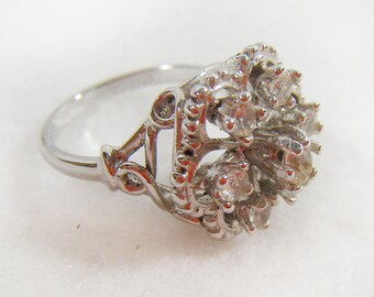 Vintage 70's Sterling Silver Flower Shape w/ Rhinestones Size 6.5