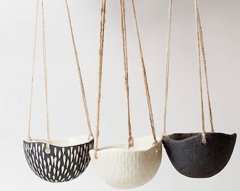 Black and White Pottery Planter Ceramic Planter Hanging Planter ~ Monochrome Ceramics Handmade Plant Pots ~ Modern Planter Hanging Plant Pot
