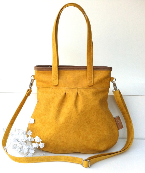 Leather handbag , Leather Shoulder Bag " SHELLY BAG " SAFRAN , yellow