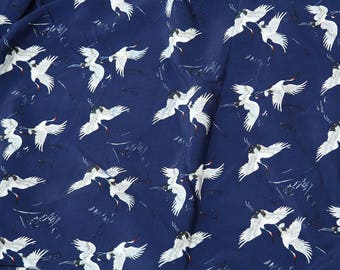 4629 - Red-Crowned Crane Bird Rayon Fabric - 55 Inch (Width) x 1 Yard (Length)