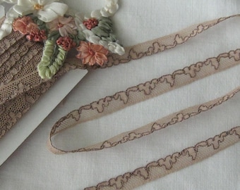 Petit Older Vintage French Lace - Mocha Colored - Perfect for Crafts, Sewing, Dolls, Teddy Bear, Crazy Quilt - By the Yard