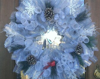 Silver Deco Mesh Winter Wreath Custom made