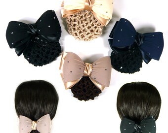 Elegant Chiffon Satin Ribbon Bow Knot Bun Holder Hair Cover Snood Net Barrette Clip Pin Formal Hairnet Accessory Women Lady Girl Fashion New