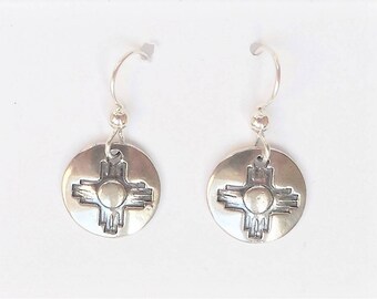Sterling zia earrings, southwest jewelry, petroglyph accessory, New Mexico bling, tribal earrings