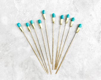 Turquoise Gemstone Hair Stick | brass hair stick pin | boho crystal blue hairstick | simple gold metal hammered hair pin | hair chopsticks